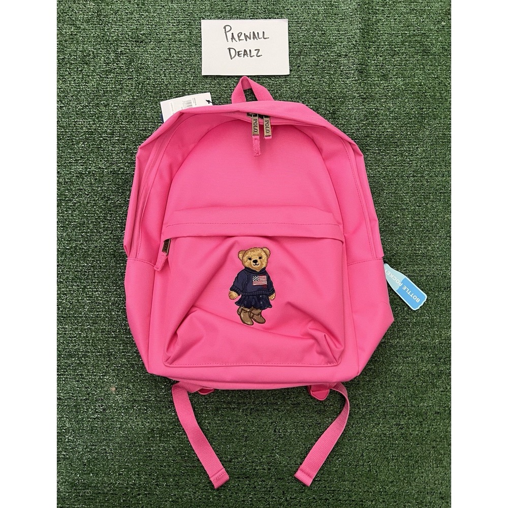 Polo Ralph Lauren Polo Bear Canvas Backpack Baja Pink Full Size Laptop Bag New!